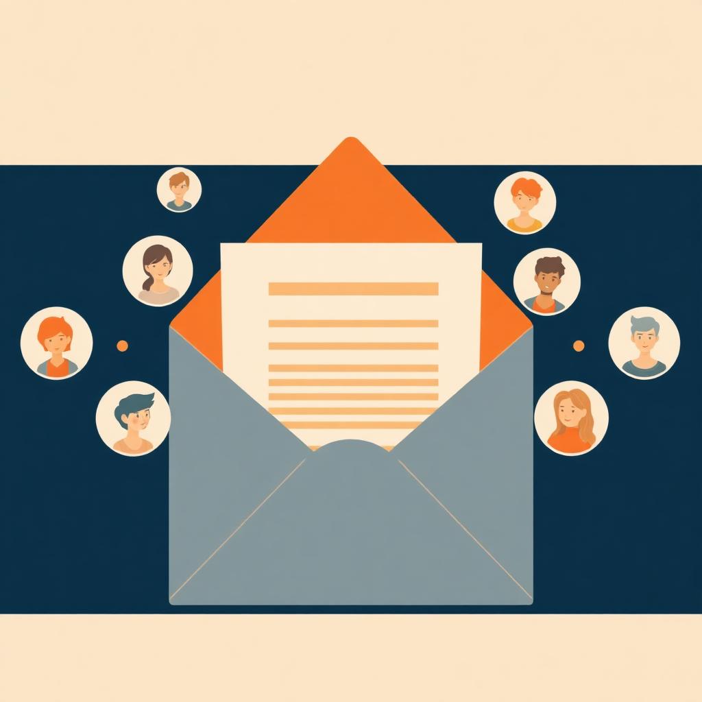 Ilustración editorial de un sobre abierto con una newsletter rodeado de avatares de suscriptores — portada del análisis de Kseniia Petrina sobre email marketing e insider communities en 2026