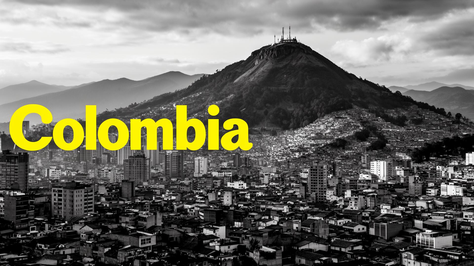 Portada editorial de Bogotá con vista de Monserrate y skyline, tipografía amarilla "Influencer market in Colombia" y logo Holy Marketing — análisis del mercado de influencer marketing en Colombia